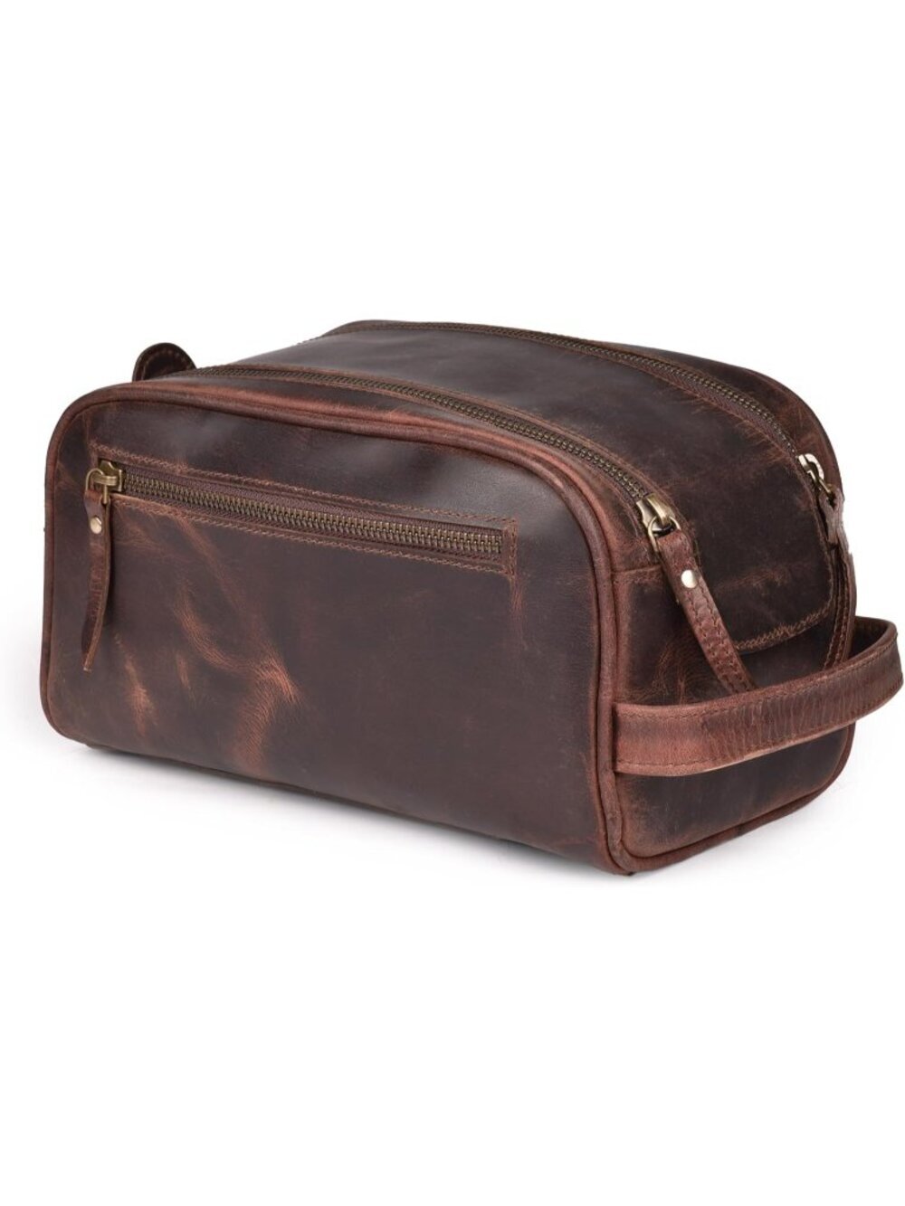 Men's Brown Premium Leather Toiletry Travel with Waterproof Lining YKK Zippers